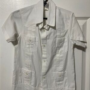 White Short Sleeve Button-Up Shirt